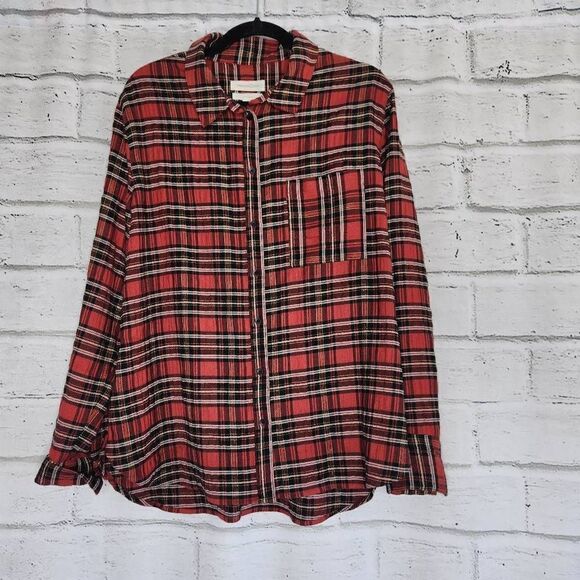 Treasure & Bond Button Down Collared Plaid Boyfriend Plaid Womens Large Shirt - Picture 1 of 11